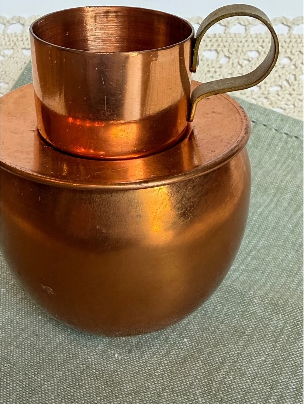 Vintage Coppercraft Guild Stacking Copper Creamer & Sugar Bowl Set Brass Handle